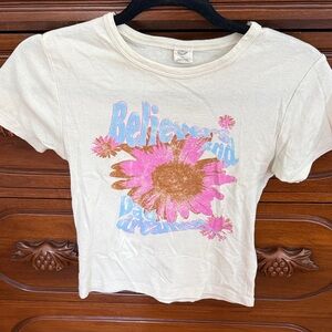 Urban Outfitters Cream Tee with Pink and Blue Graphic